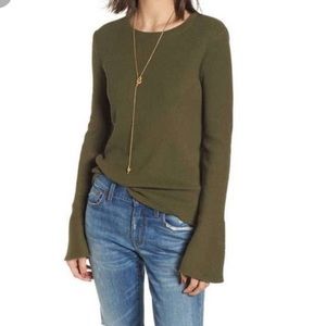 Madewell Bell Sleeve Ribbed Top in Olive Size Medium